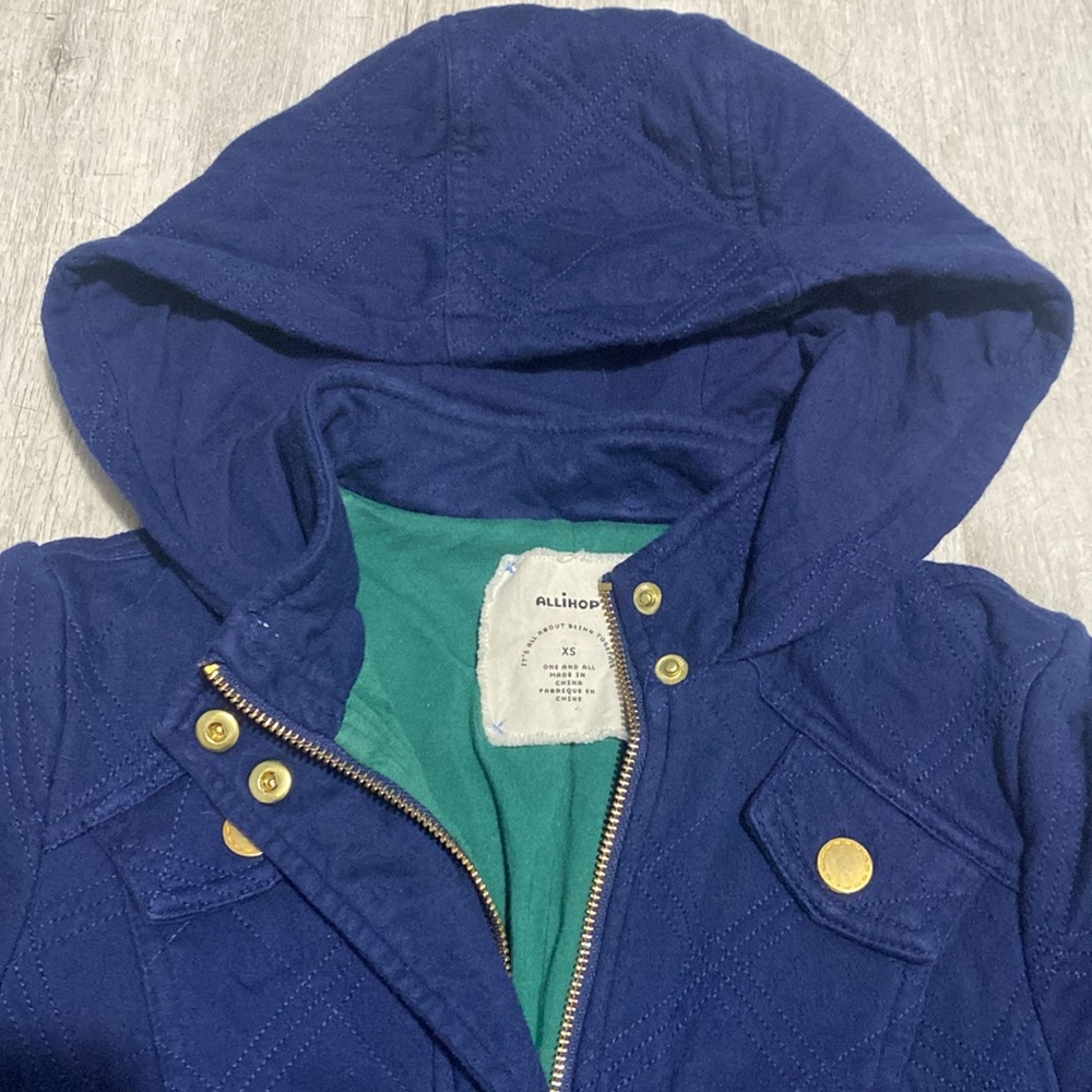 Anthro Allihop Navy Quilted Hooded Jacket - Picture 3 of 8